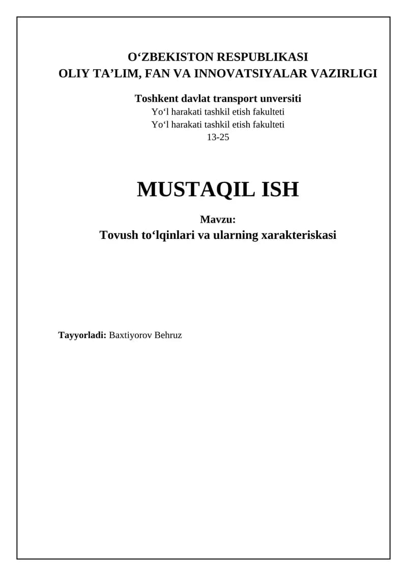Tovush to'lqinlari va ularning xarakteriskasi