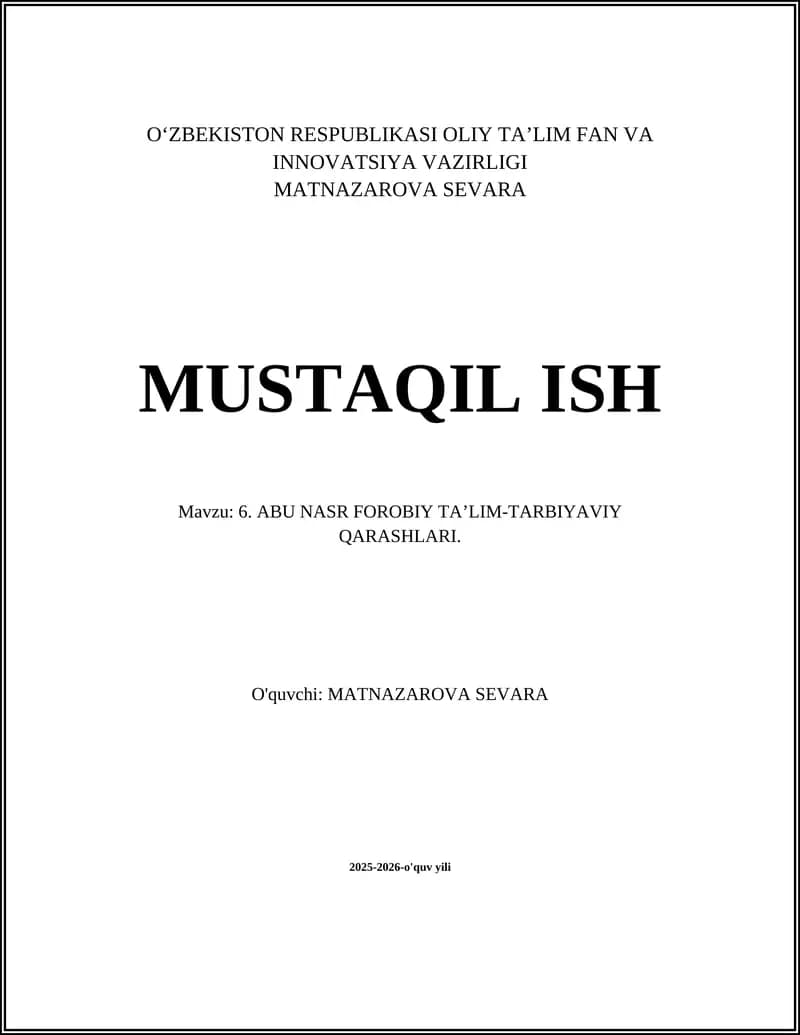 ABU NASR FOROBIY TA’LIM-TARBIYAVIY QARASHLARI