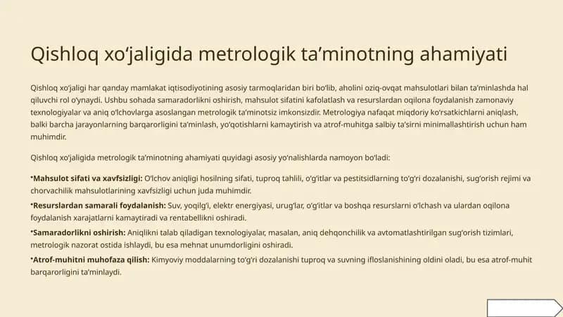 Qishloq xoʻjaligida metrologik taʼminotning ahamiyati