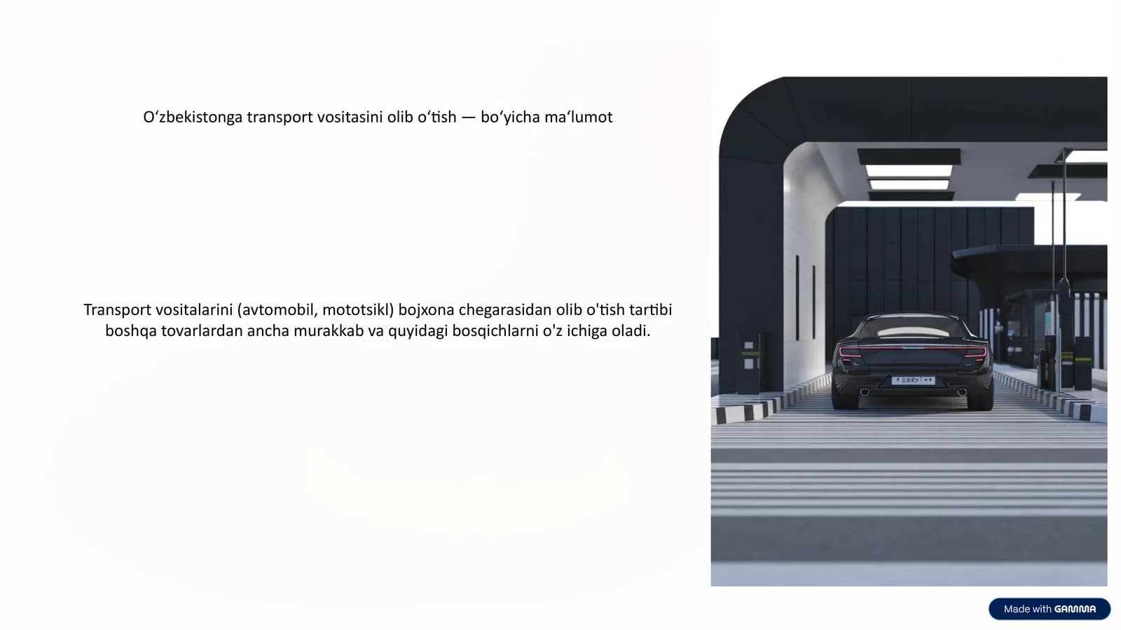 Oʻzbekistonga transport vositasini olib oʻtish