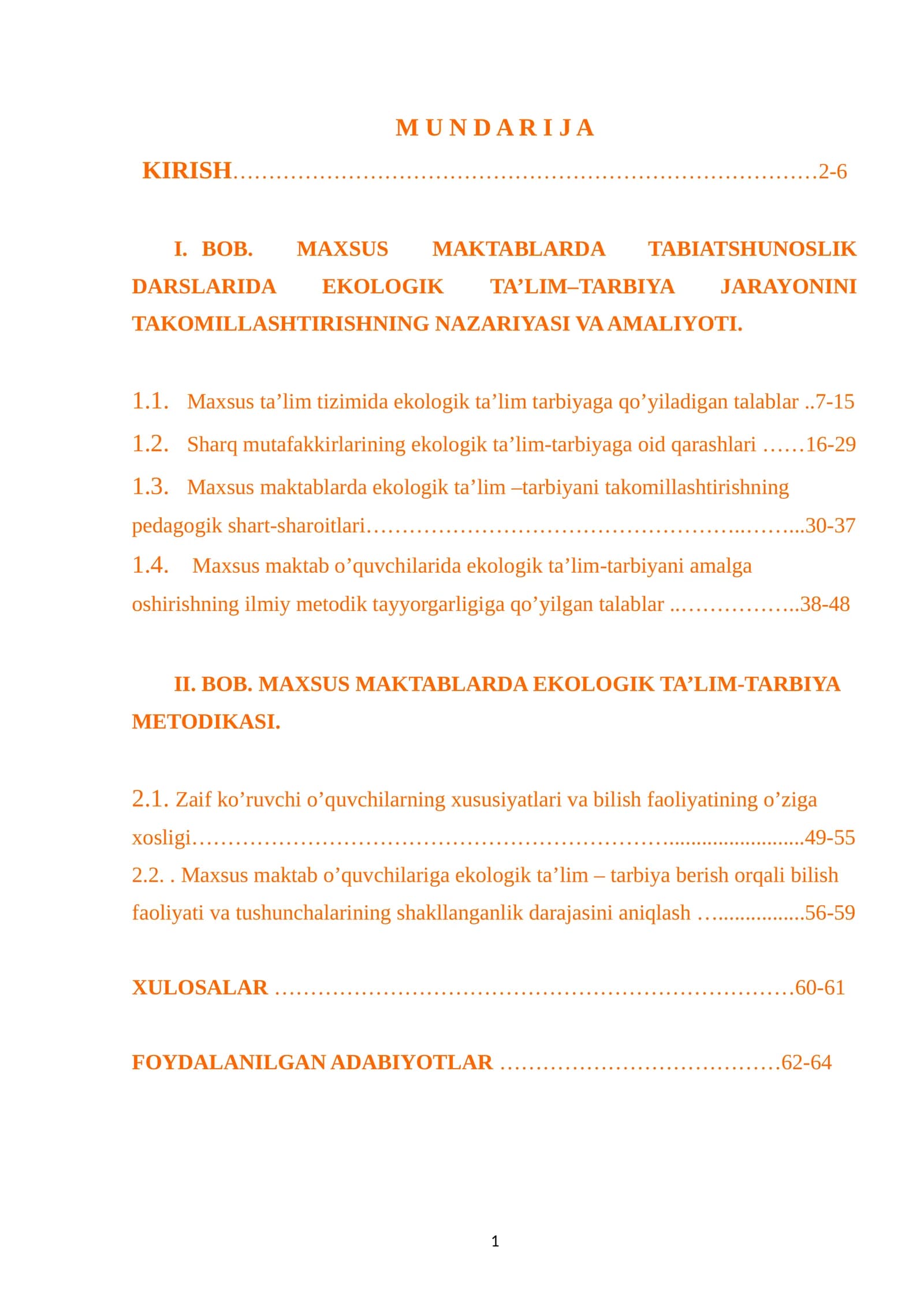 MAXSUS MAKTABLARDA EKOLOGIK TA'LIM-TARBIYA