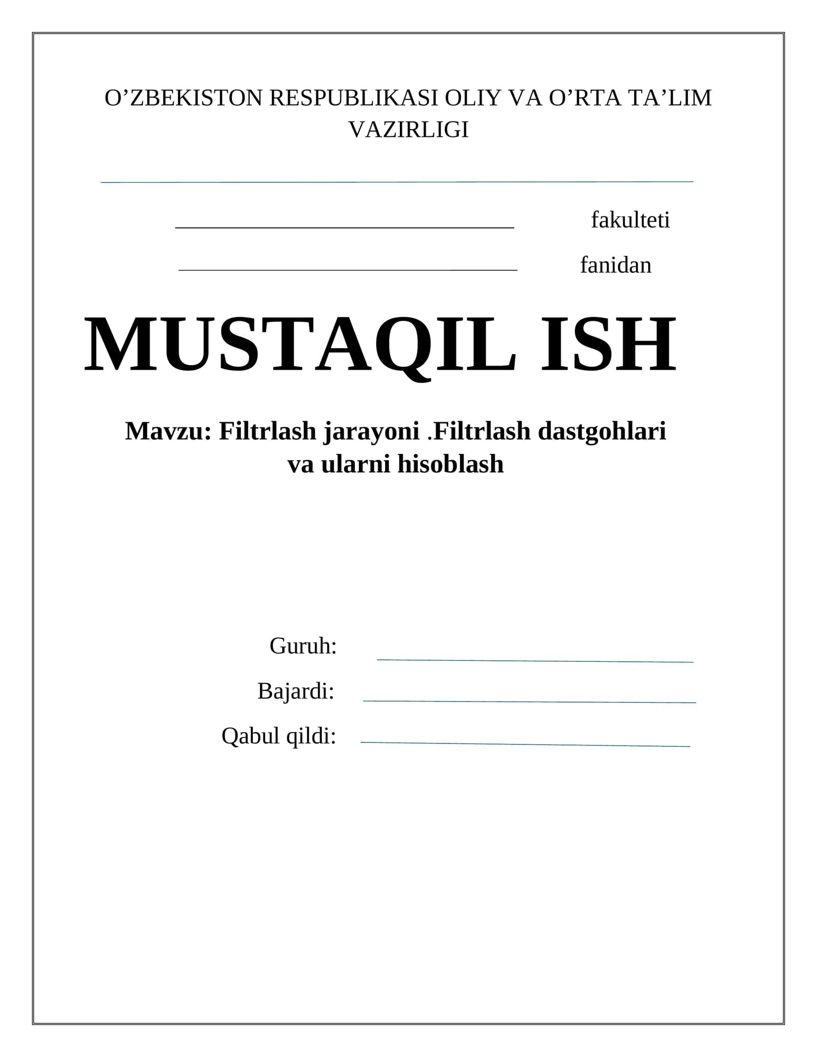 Filtrlash jarayoni filtrlash dastgohlari