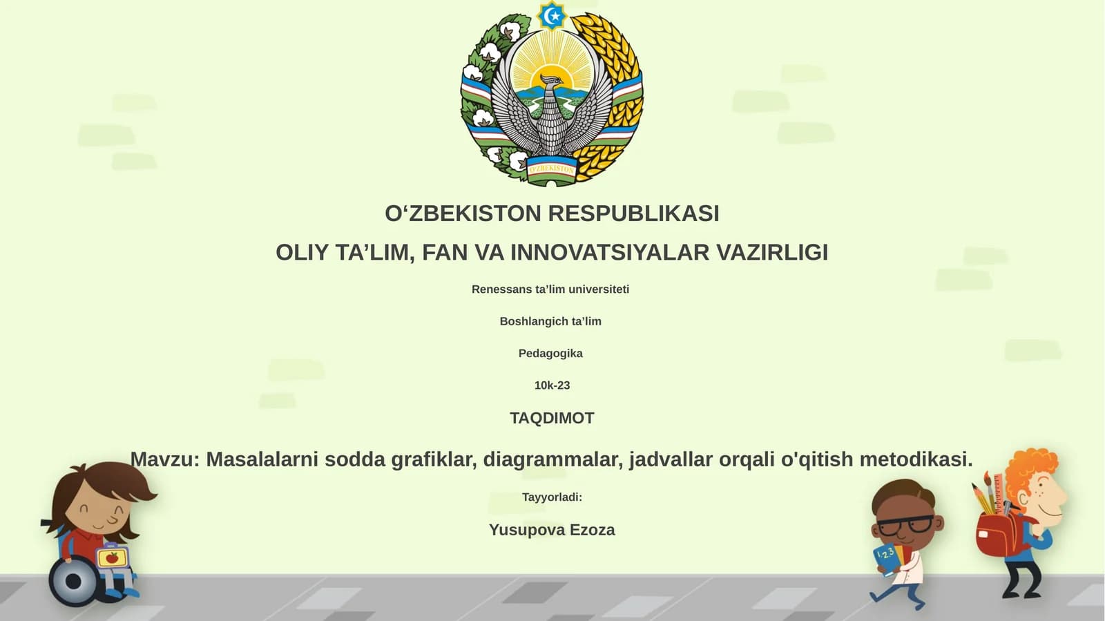 Masalalarni sodda grafiklar, diagrammalar, jadvallar orqali o'qitish metodikasi
