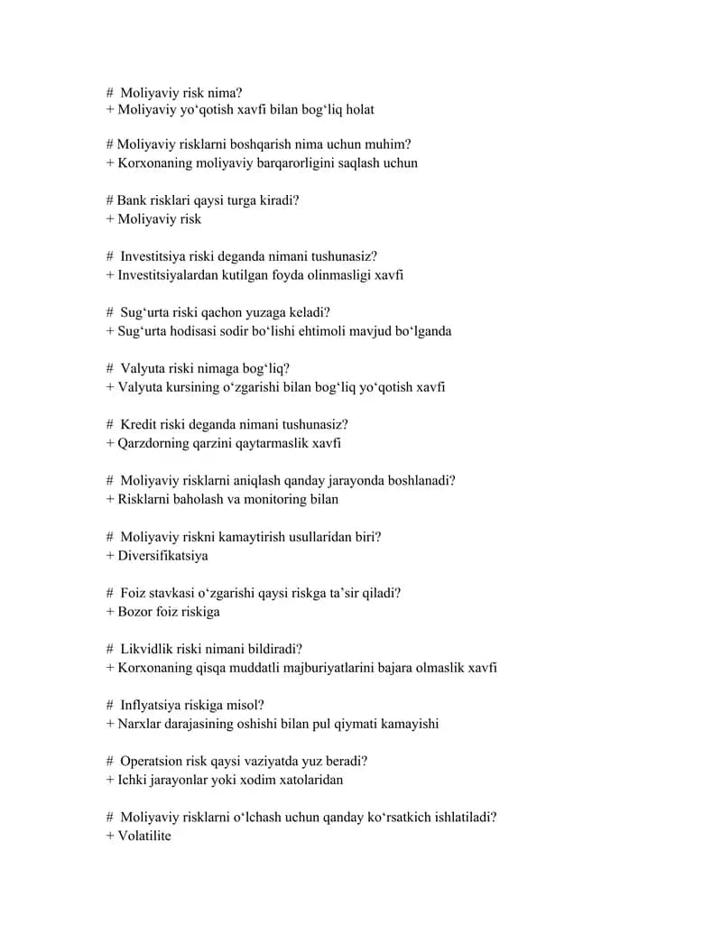 Moliya 2 yakuniy javoblari
