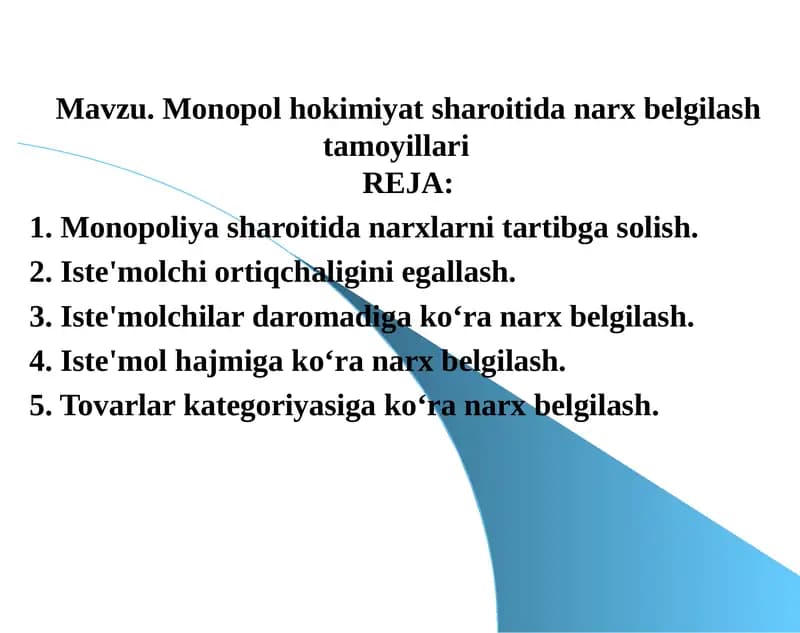 Monopolhokimiyat Sharoitida Narx Belgilash Tarmoqiyillari