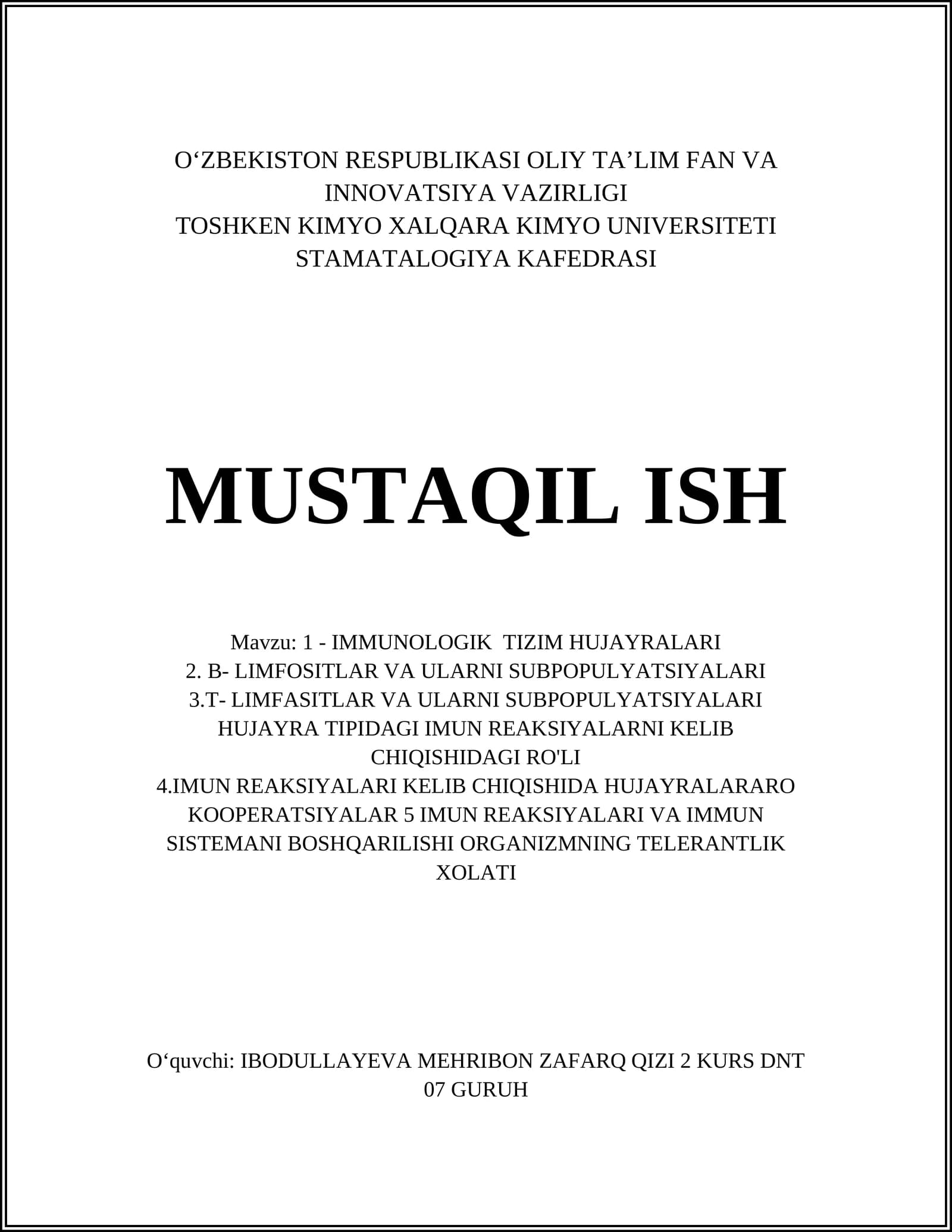 IMMUNOLOGIK TIZIM HUJAYRALARI