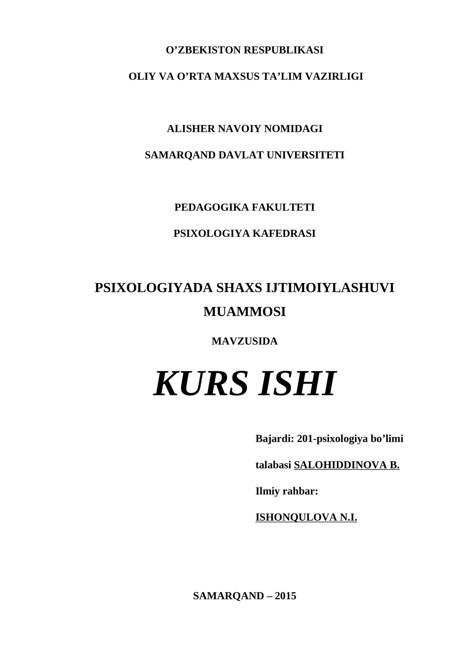 PSIXOLOGIYADA SHAXS IJTIMOIYLASHUVI MUAMMOSI