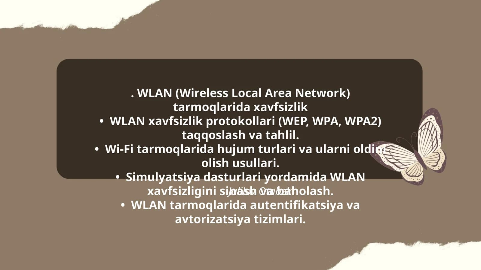 WLAN (Wireless Local Area Network) tarmoqlarida xavfsizlik