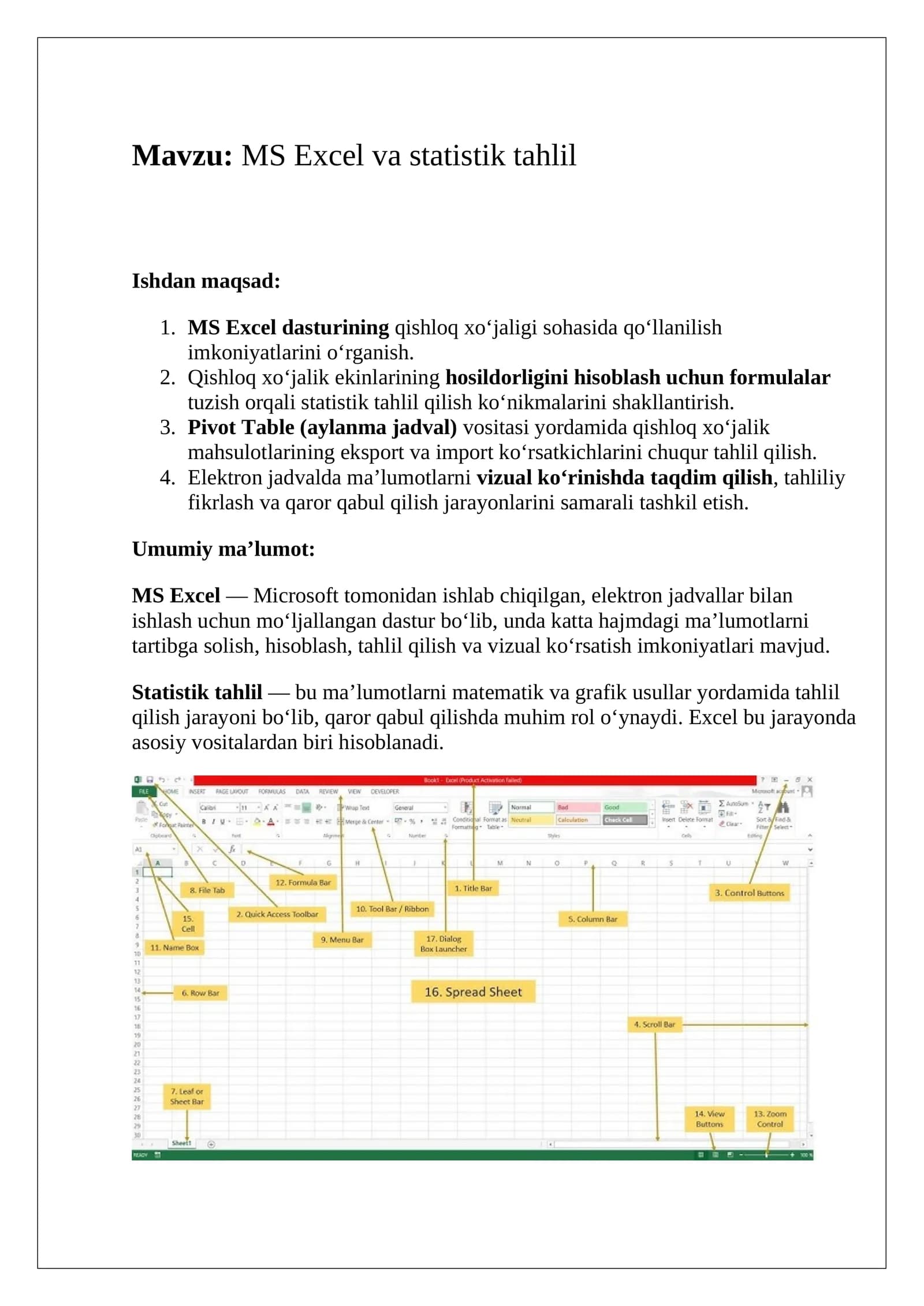 MS Excel va statistik tahlil