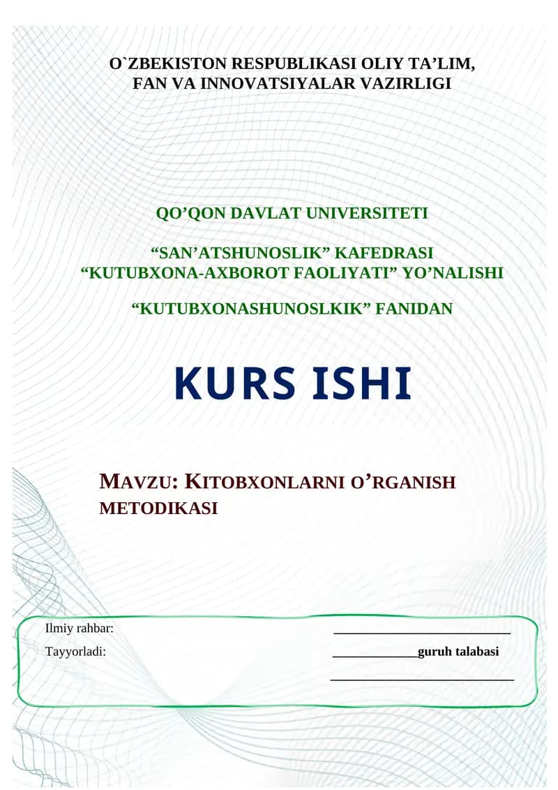 KITOBXONLARNI O’RGANISH METODIKASI