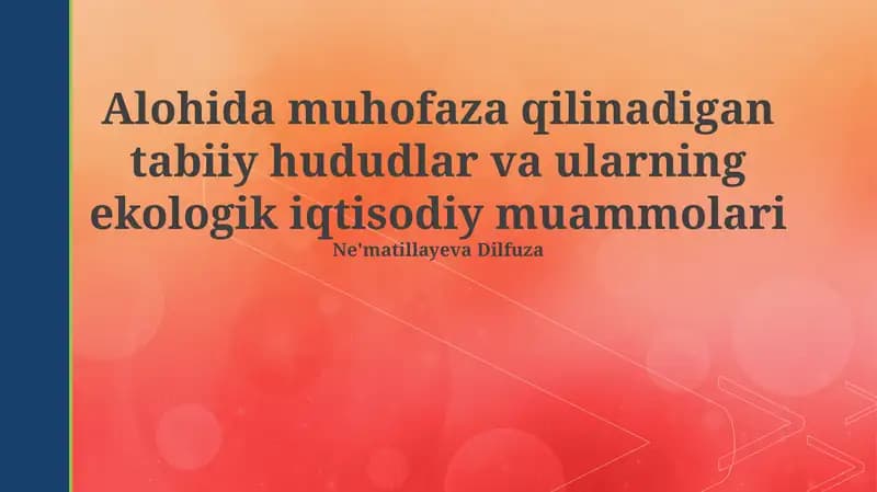 Maxsus muhofaza qilinadigan tabiiy hududlar va ularning ekologik iqtisodiy muammolari