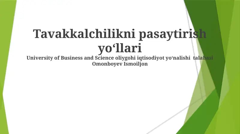 Xatarlarni Kamaytirish Bo'yicha Amaliy Tadbirlar