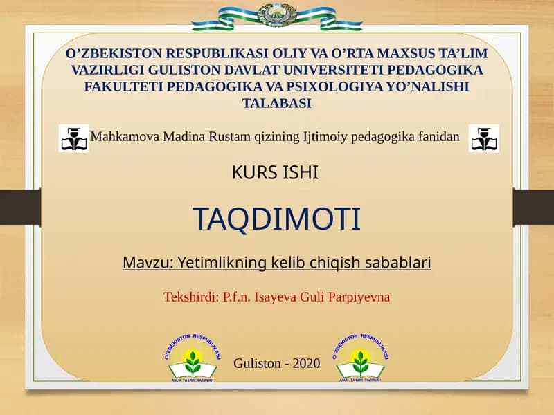 Yetimlikning kelib chiqish sabablari