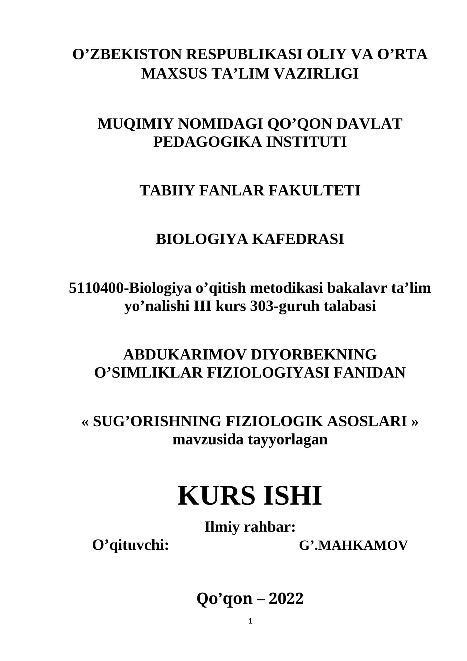 Biologiya o’qitish metodikasi