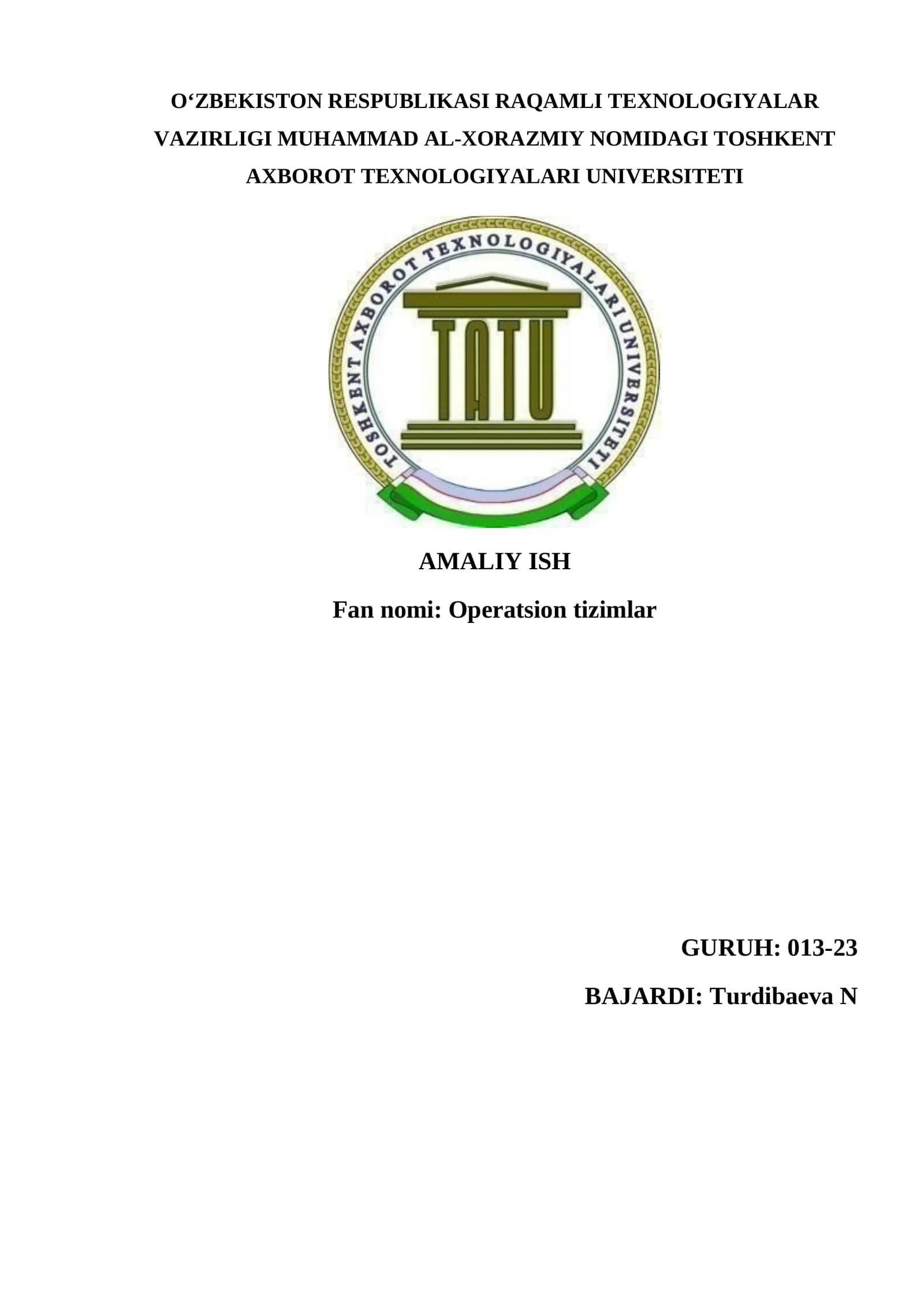 AMALIY ISH: Operatsion tizimlar