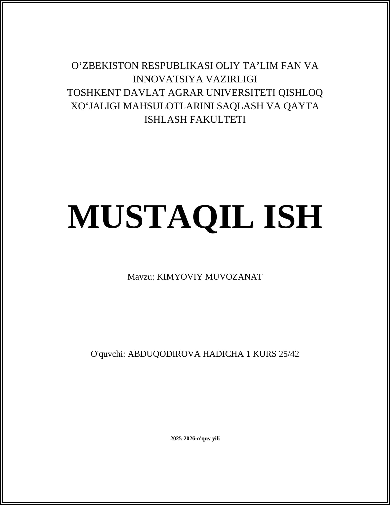 KIMYOVIY MUVOZANAT