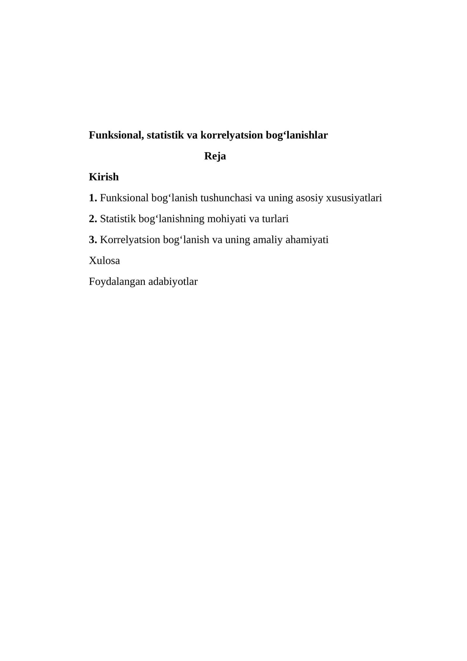 Funktsional, statistik va korrelyatsion bog‘lanishlar