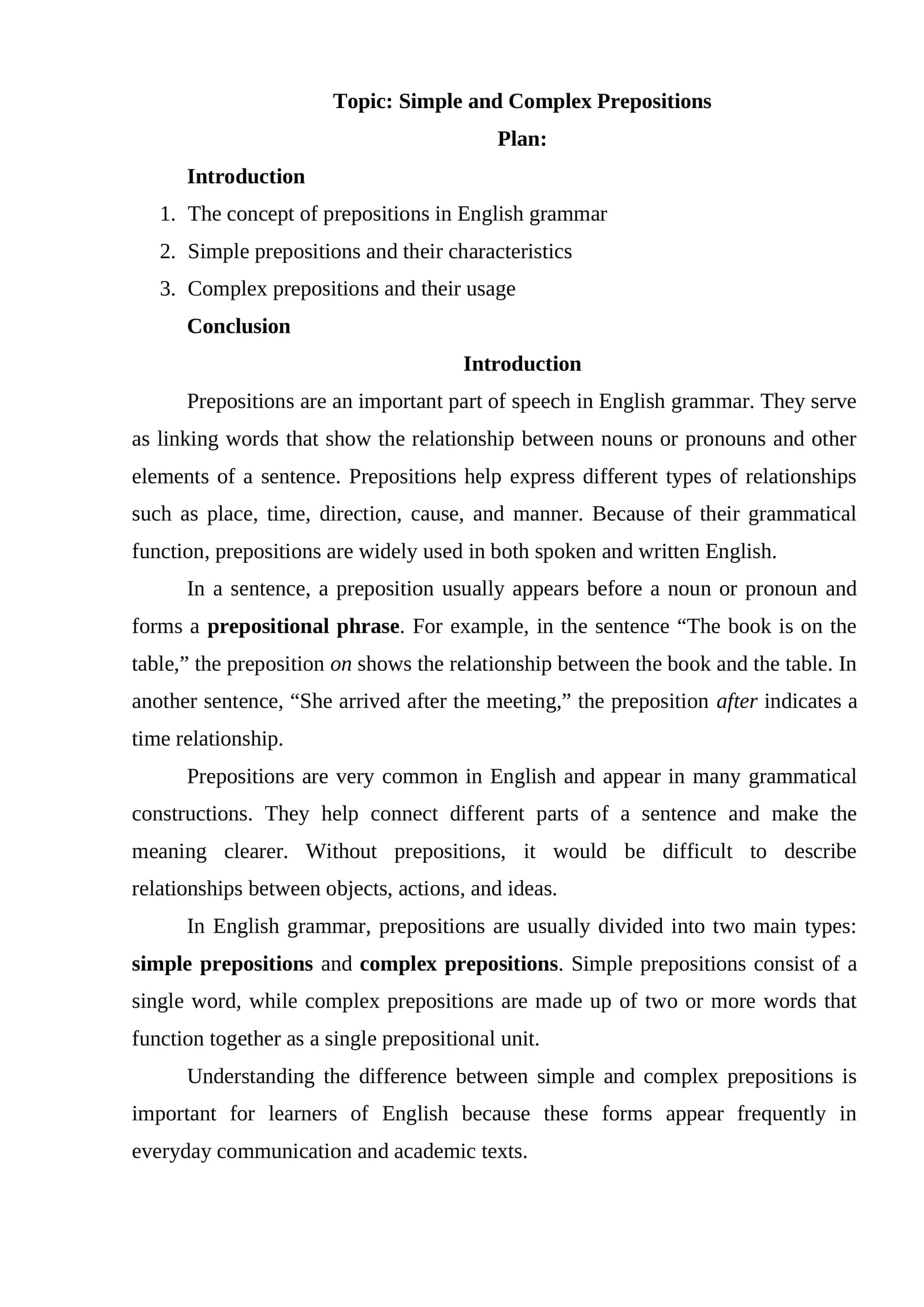 Simple and Complex Prepositions