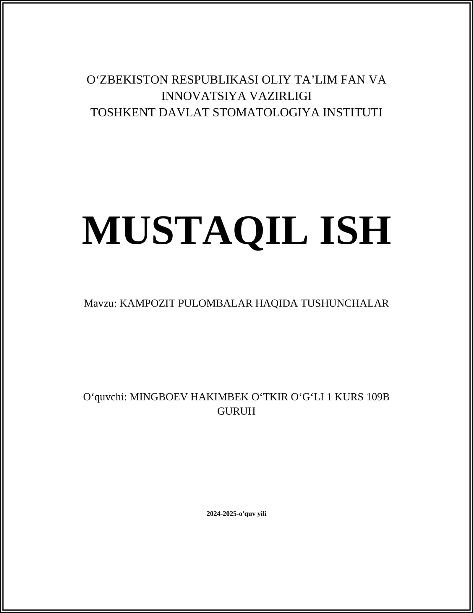KAMPOZIT PULOMBALAR HAQIDA TUSHUNCHALAR