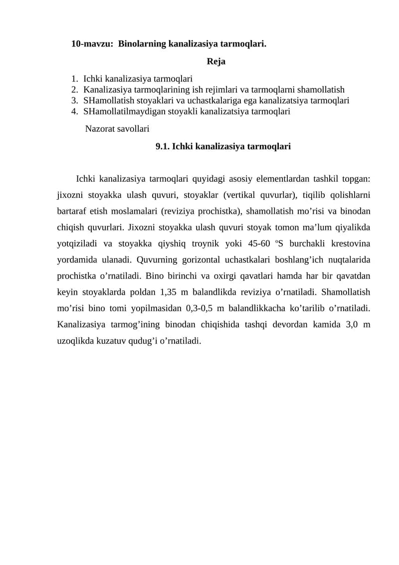 Binolarning kanalizasiya tarmoqlari