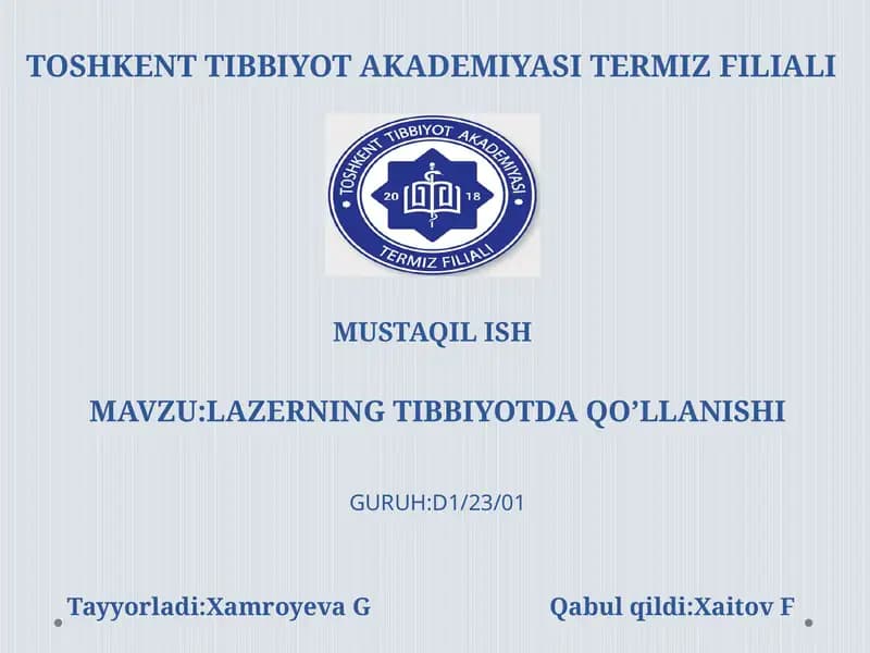 Lazerning Tibbiyotda Qo'llanishi