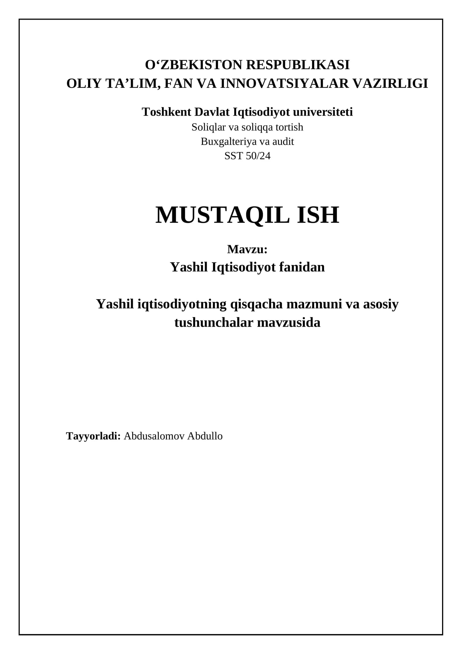 Yashil Iqtisodiyot: Ta'rif, Mohiyat va Asosiy Tamoyillar