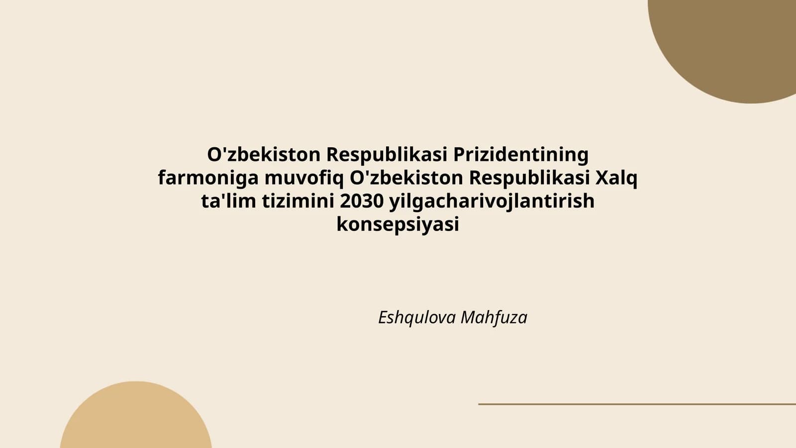 O'zbekiston Respublikasi Xalq ta'lim tizimini 2030 yilgacharivojlantirish konsepsiyasi