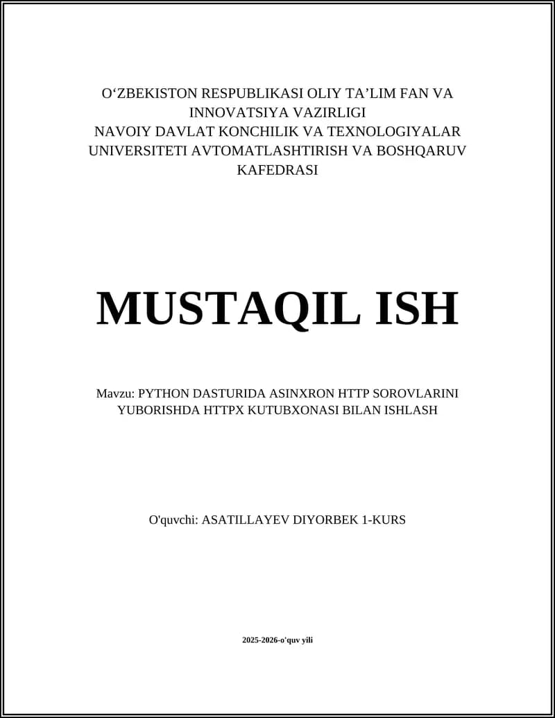 PYTHON DASTURIDA ASINXRON HTTP SOROVLARINI YUBORISHDA HTTPX KUTUBXONASI BILAN ISHLASH