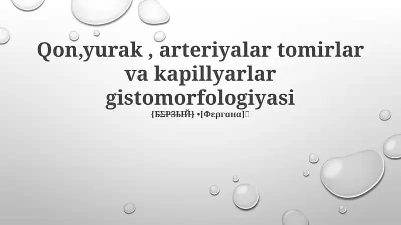 Qon,yurak, arteriyalar tomirlar va kapillyarlar gistomorfologiyasi
