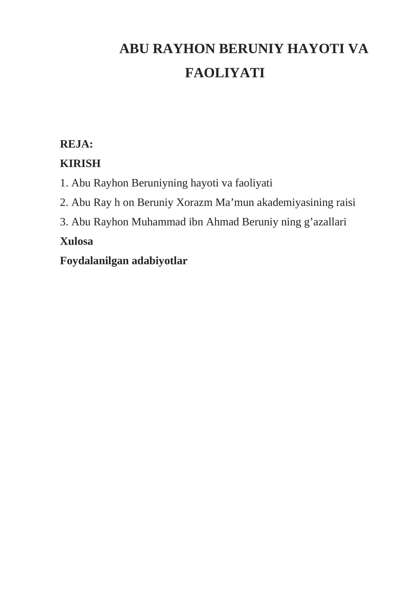 Abu Rayhon Beruniy Hayoti va Faoliyati
