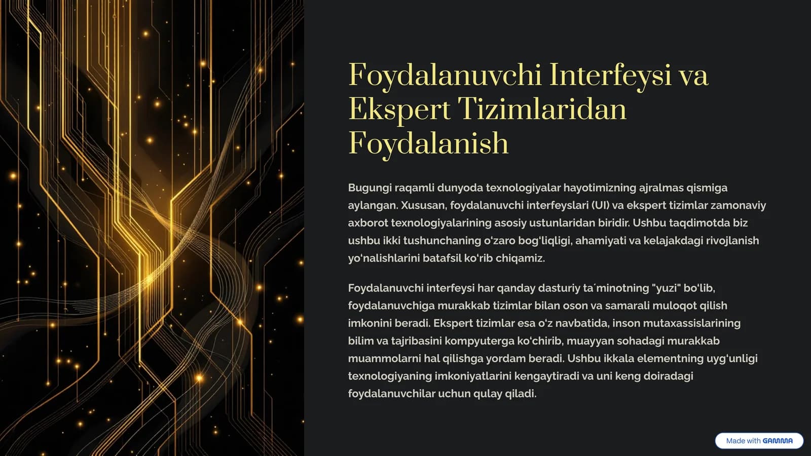 Foydalanuvchi Interfeysi va Ekspert Tizimlaridan Foydalanish