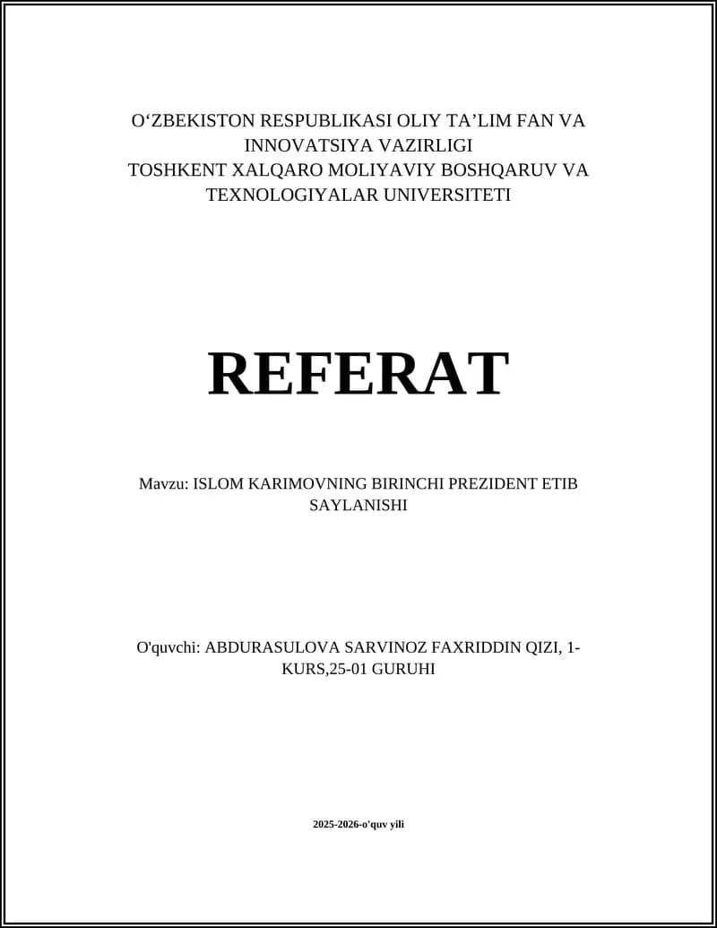ISLOM KARIMOVNING BIRINCHI PREZIDENT ETIB SAYLANISHI