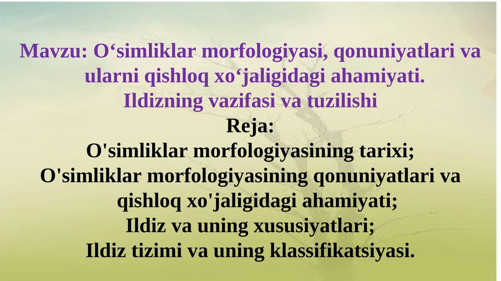 O‘simliklar morfologiyasi, qonuniyatlari va ularni qishloq xo‘jaligidagi ahamiyati