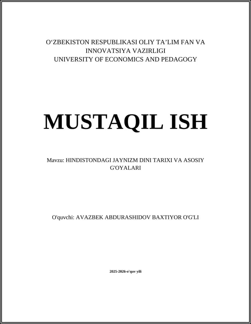 HINDISTONDAGI JAYNIZM DINI TARIXI VA ASOSIY G'OYALARI
