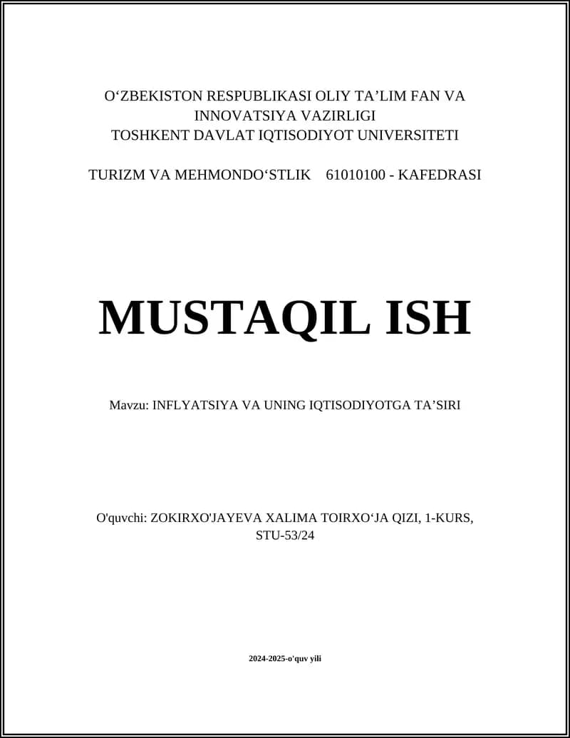 INFLYATSIYA VA UNING IQTISODIYOTGA TA’SIRI