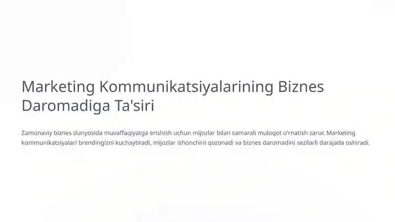 Marketing Kommunikatsiyalarining Biznes Daromadiga Ta'siri