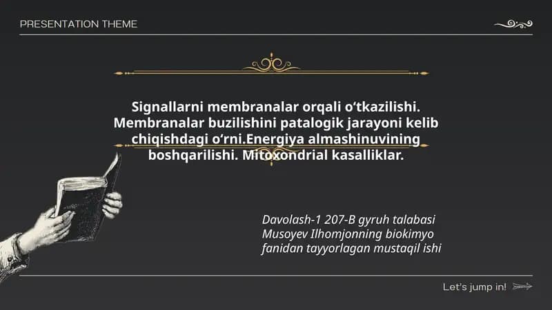 Davolash-1 207-B gyruh talabasi Musoyev Ilhomjonning biokimyo fanidan tayyorlagan mustaqil ishi