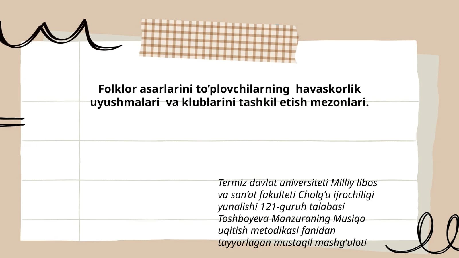 Musiqa uqitish metodikasi fanidan tayyorlagan mustaqil mashg'uloti