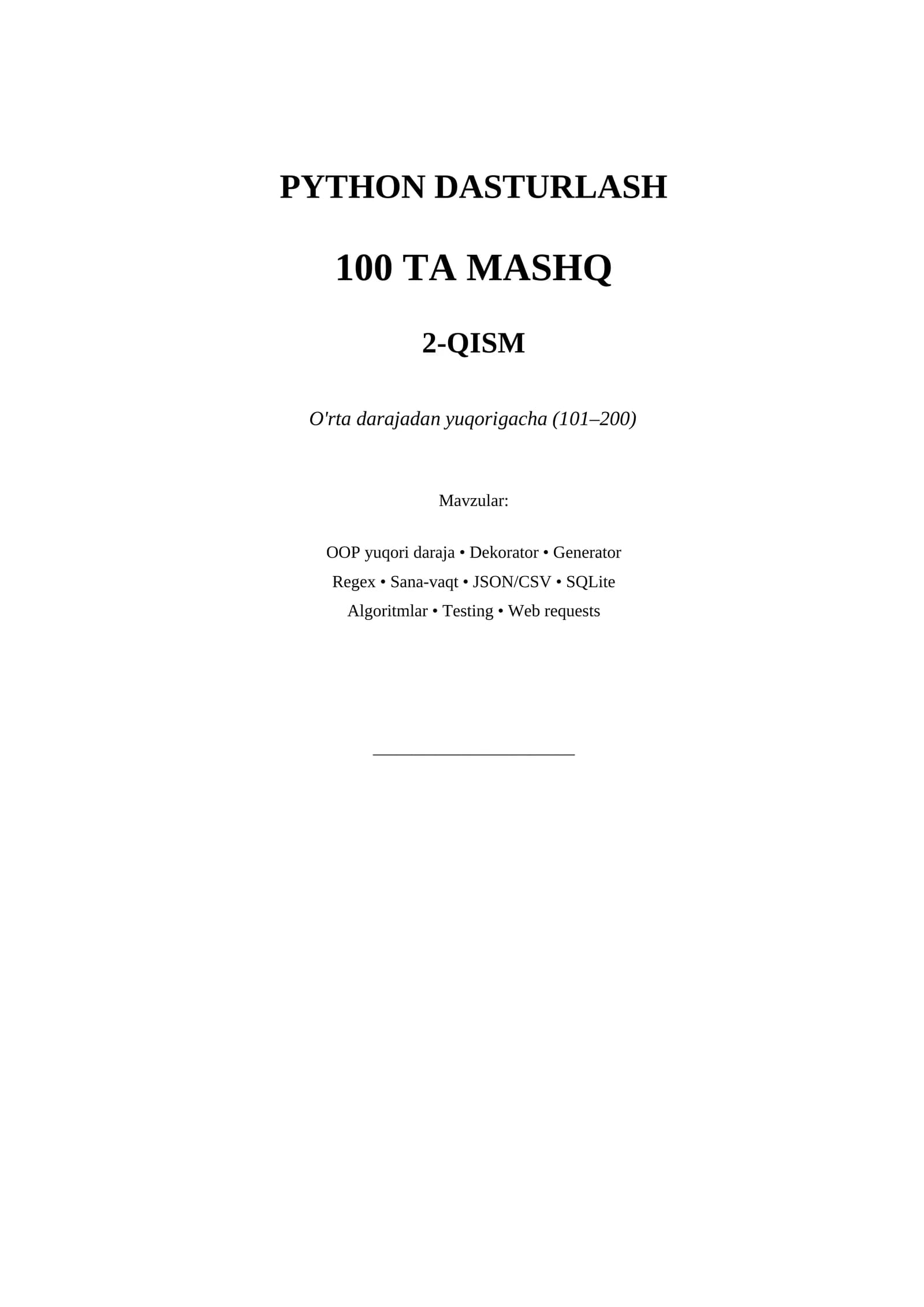 PYTHON DASTURLASH 100 TA MASHQ 2-QISM