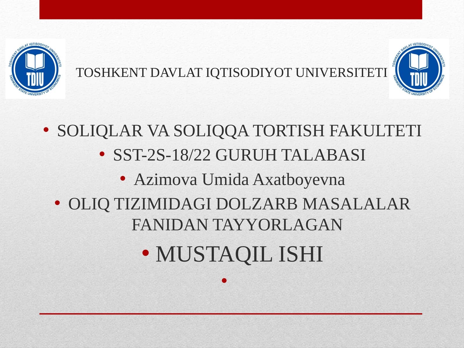 SOLIQ TIZIMI QURILISHI TAMOYILLARI