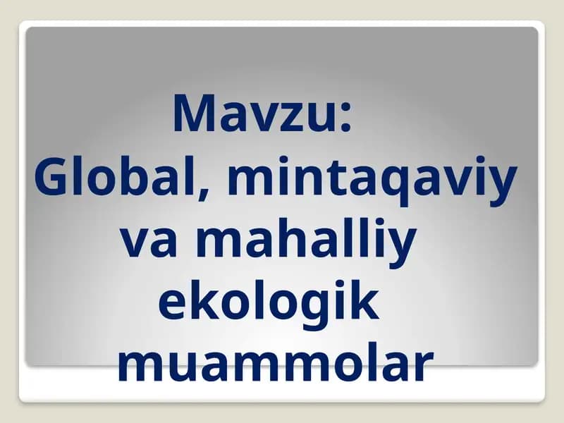 Global mintaqaviy va mahalliy ekologik muammolar