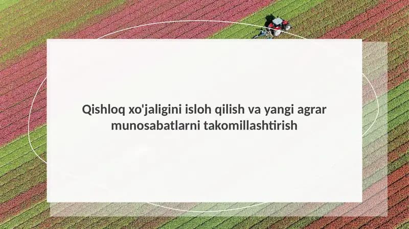 Qishloq xo'jaligini isloh qilish va yangi agrar munosabatlarni takomillashtirish