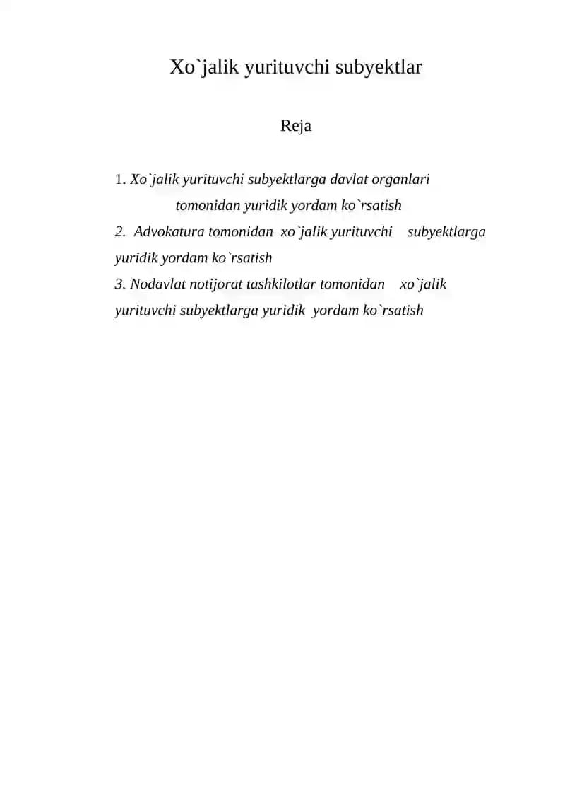 Xo`jalik yurituvchi subyektlar