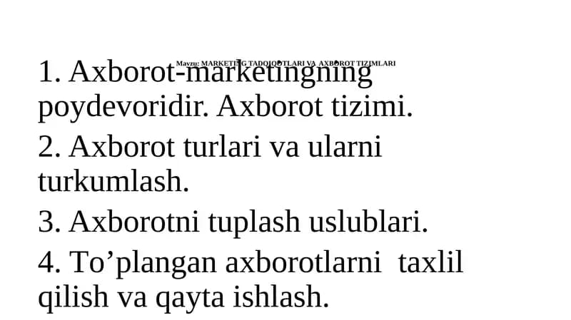 Marketing Tadqiqotlari va Axborot Tizimlari