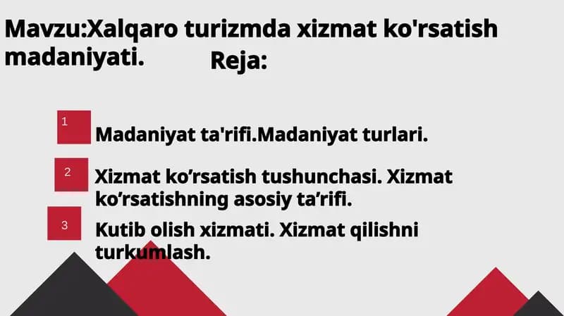 Xalqaroturizm xizmatlarining madaniyati