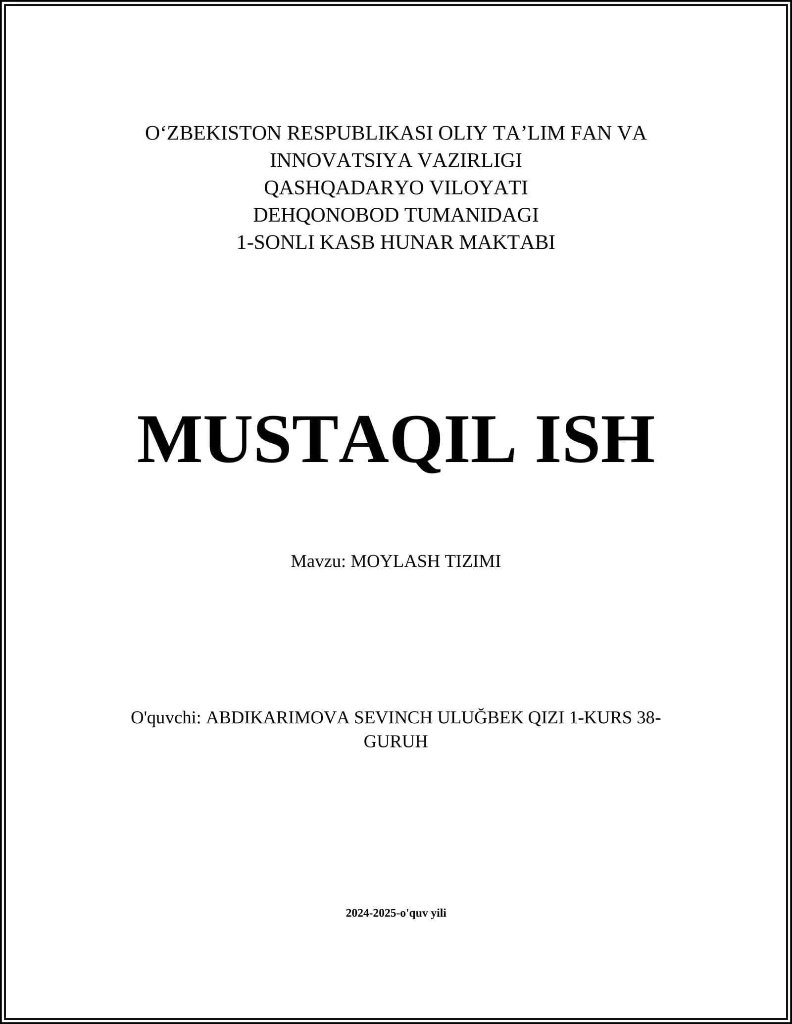 MOYLASH TIZIMI