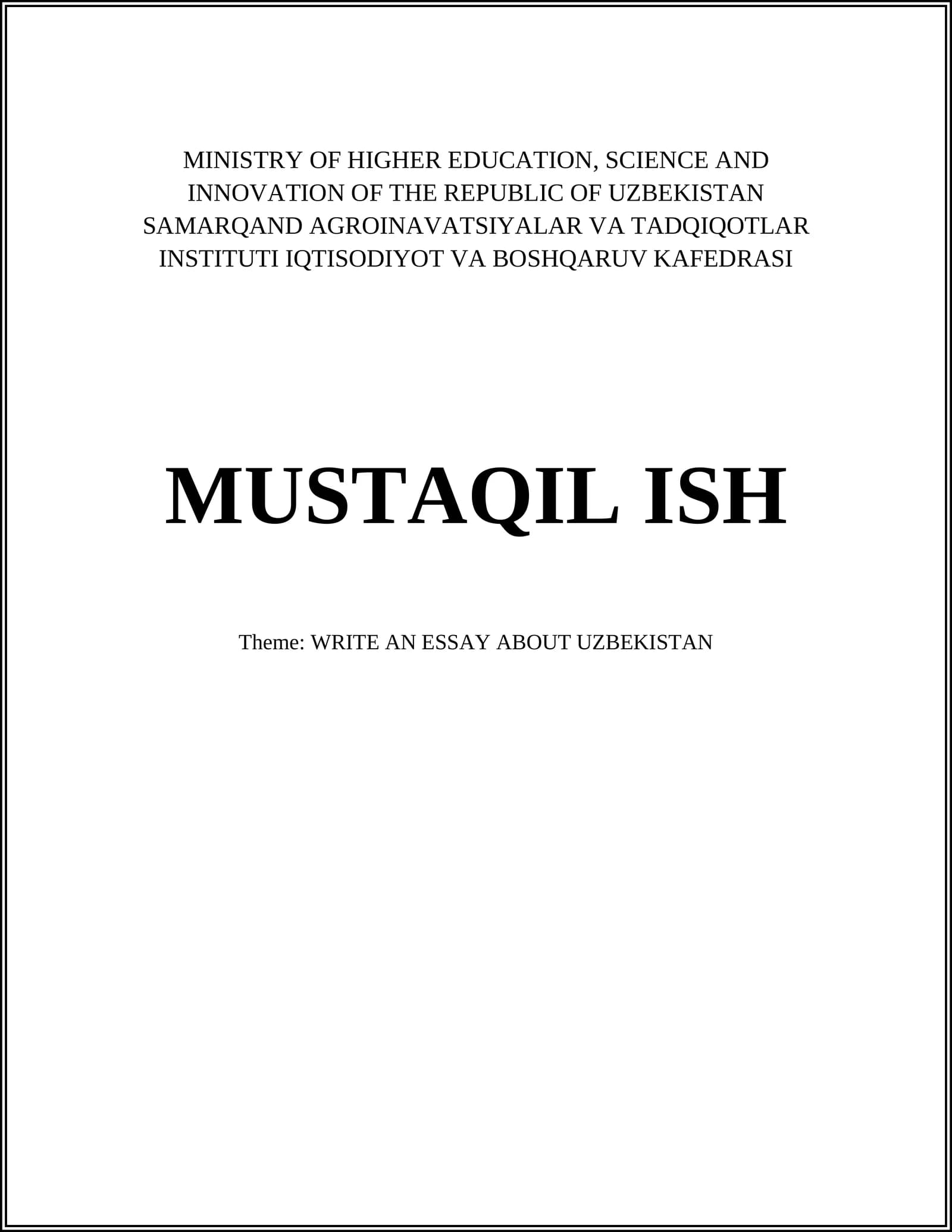 WRITE AN ESSAY ABOUT UZBEKISTAN