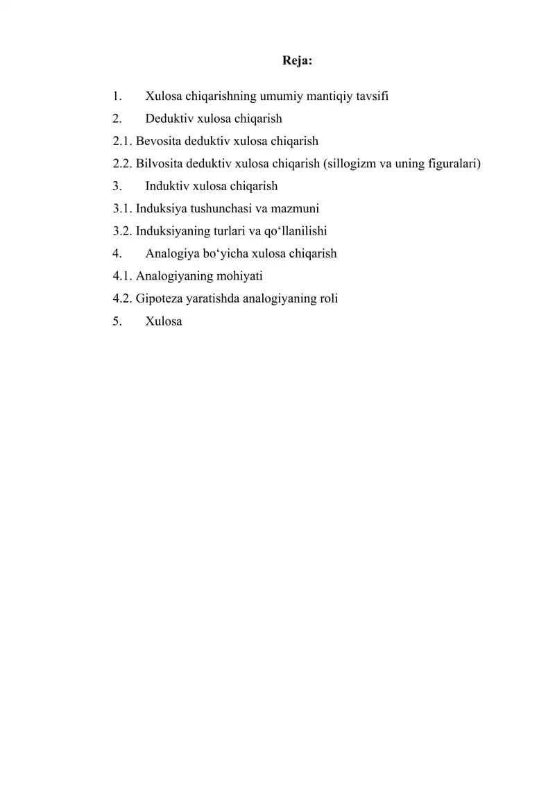 Xulosa chiqarishning umumiy mantiqiy tavsifi