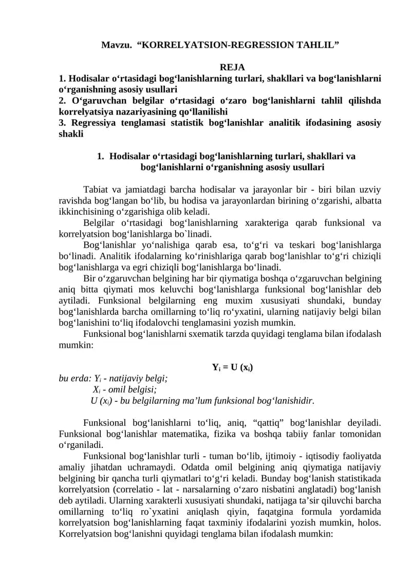 KORRELYATSION-REGRESSION TAHLIL