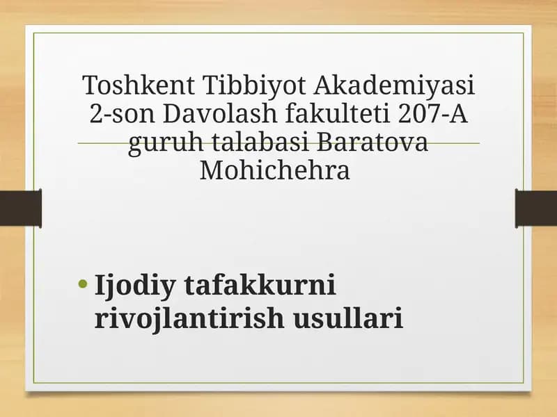 Ijodiy tafakkurni rivojlantirish usullari